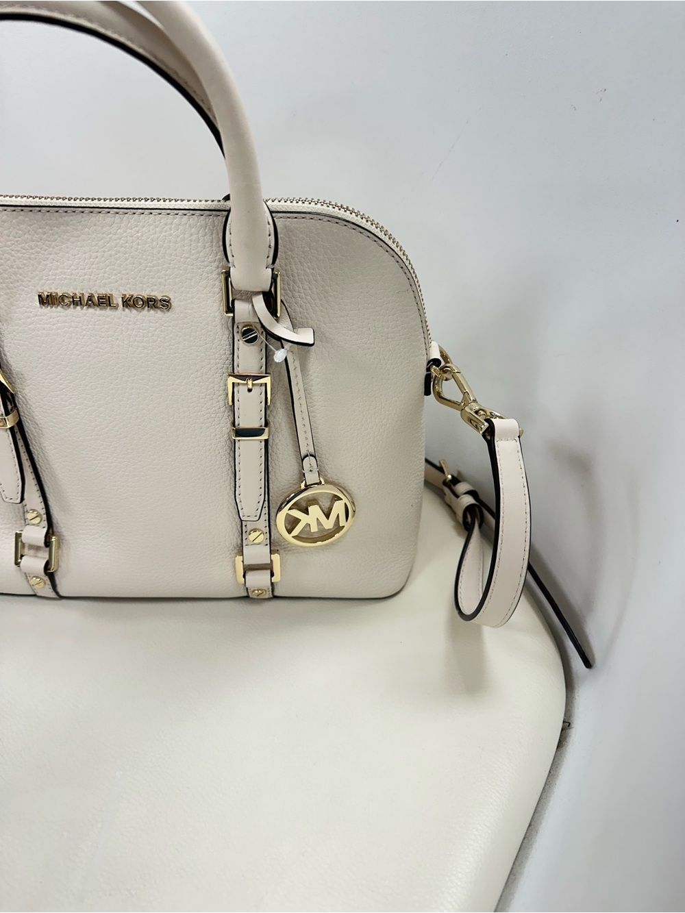 Michael Kors Cream Leather Satchel with Gold-Tone Hardware - Picture 10 of 10